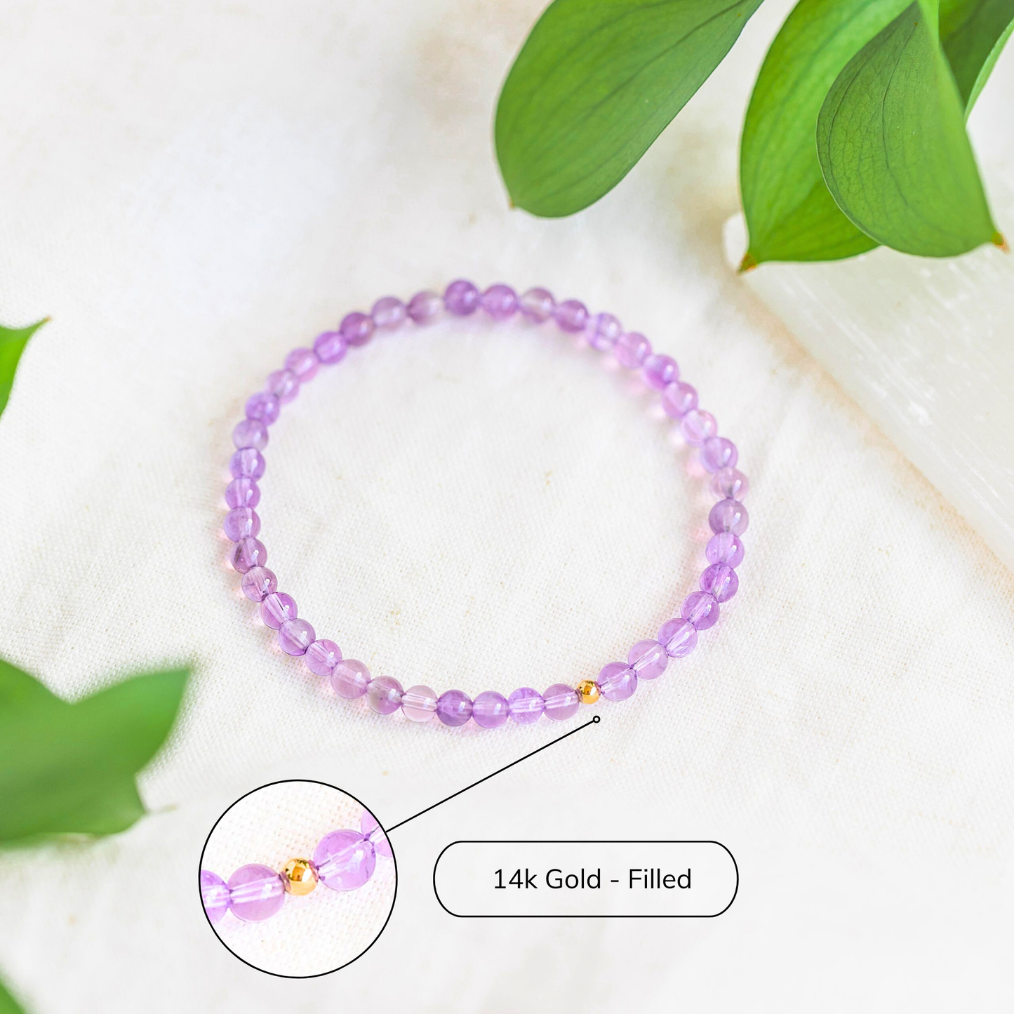 Magical Purple Amethyst Healing Crystal Energy Bracelet with Natural 4mm Gemstones and Hypoallergenic 14k Gold Filled Bead