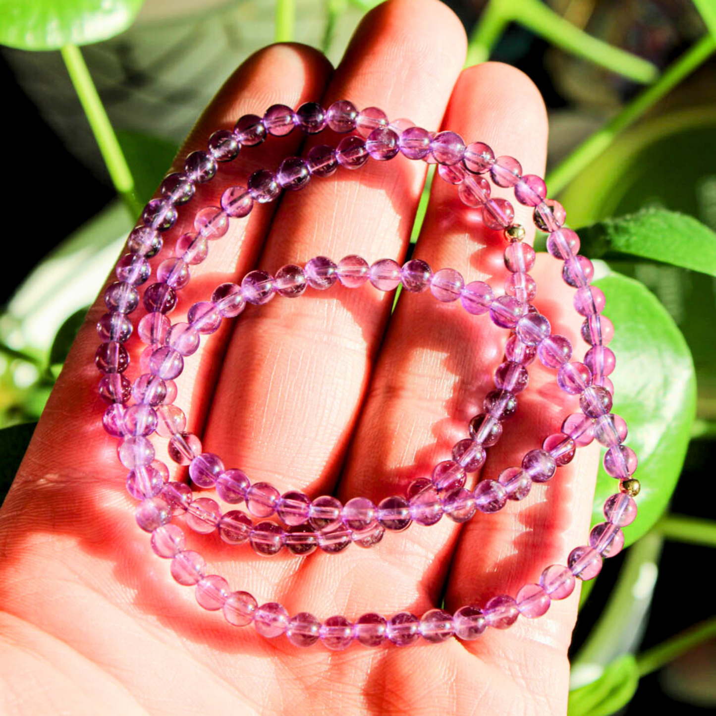 Magical Purple Amethyst Healing Crystal Energy Bracelet with Natural 4mm Gemstones and Hypoallergenic 14k Gold Filled Bead