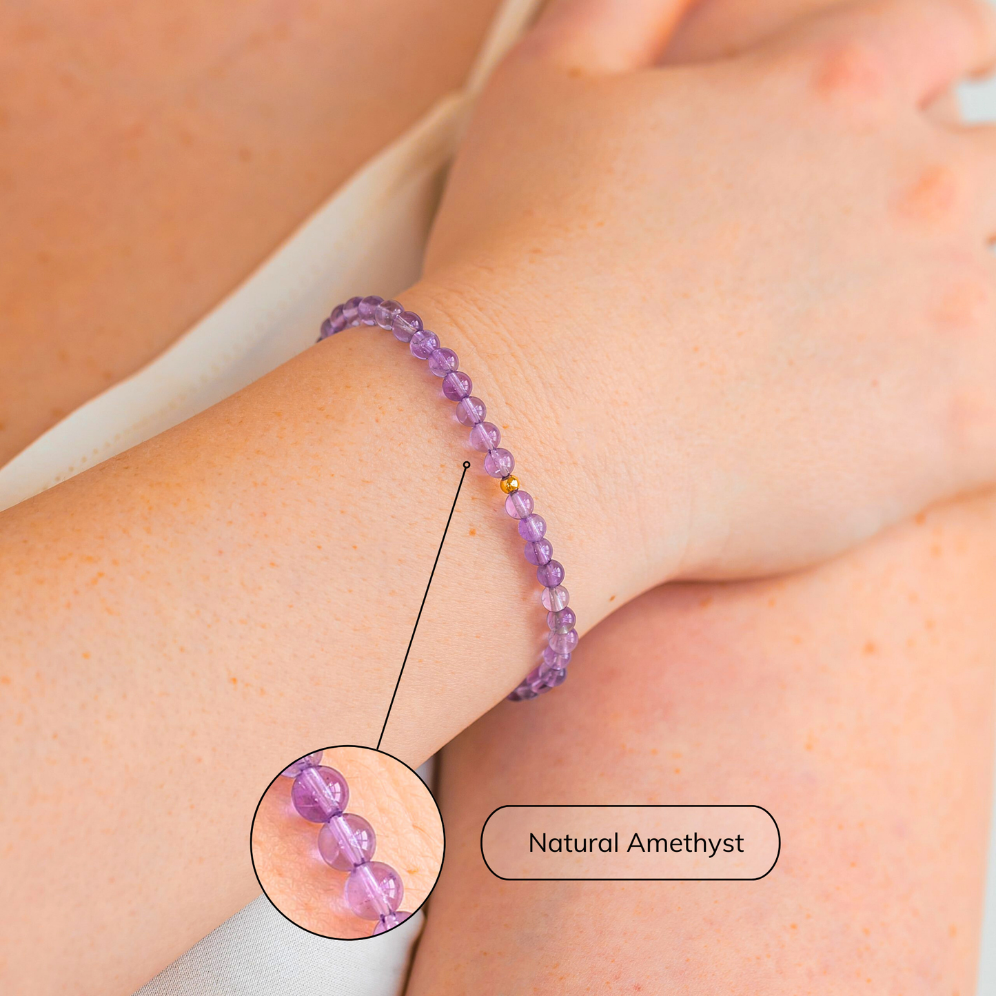 Magical Purple Amethyst Healing Crystal Energy Bracelet with Natural 4mm Gemstones and Hypoallergenic 14k Gold Filled Bead