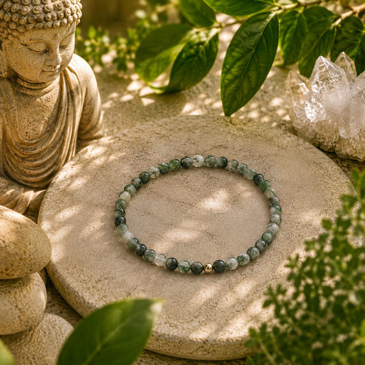 Moss Agate Bracelet | Gold or Silver Accent