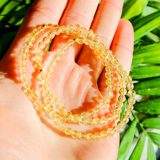 Citrine Healing Crystal Energy Bracelet with 4mm Natural Gemstones and 14K Gold-Filled Hypoallergenic Bead