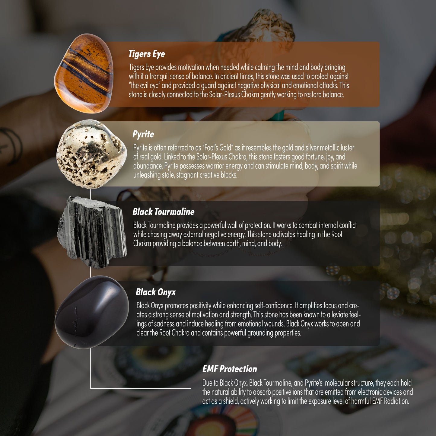 Max EMF Protection Healing Crystal Energy Bracelet with 4mm Natural Gemstones and 14K Gold-Filled Hypoallergenic Beads