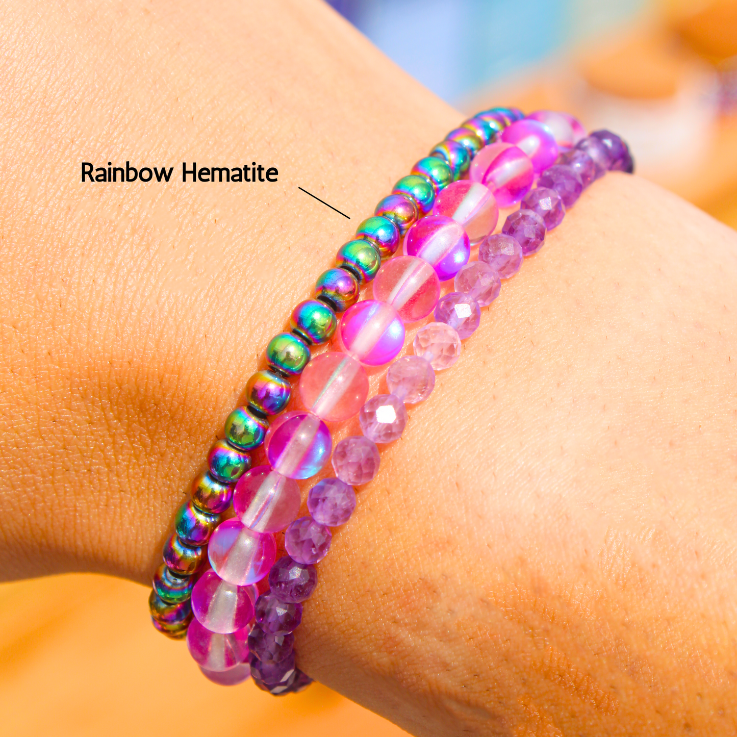 Rainbow Hematite Healing Crystal Energy Bracelet with 4mm Gemstones