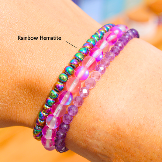 Rainbow Hematite Healing Crystal Energy Bracelet with 4mm Gemstones