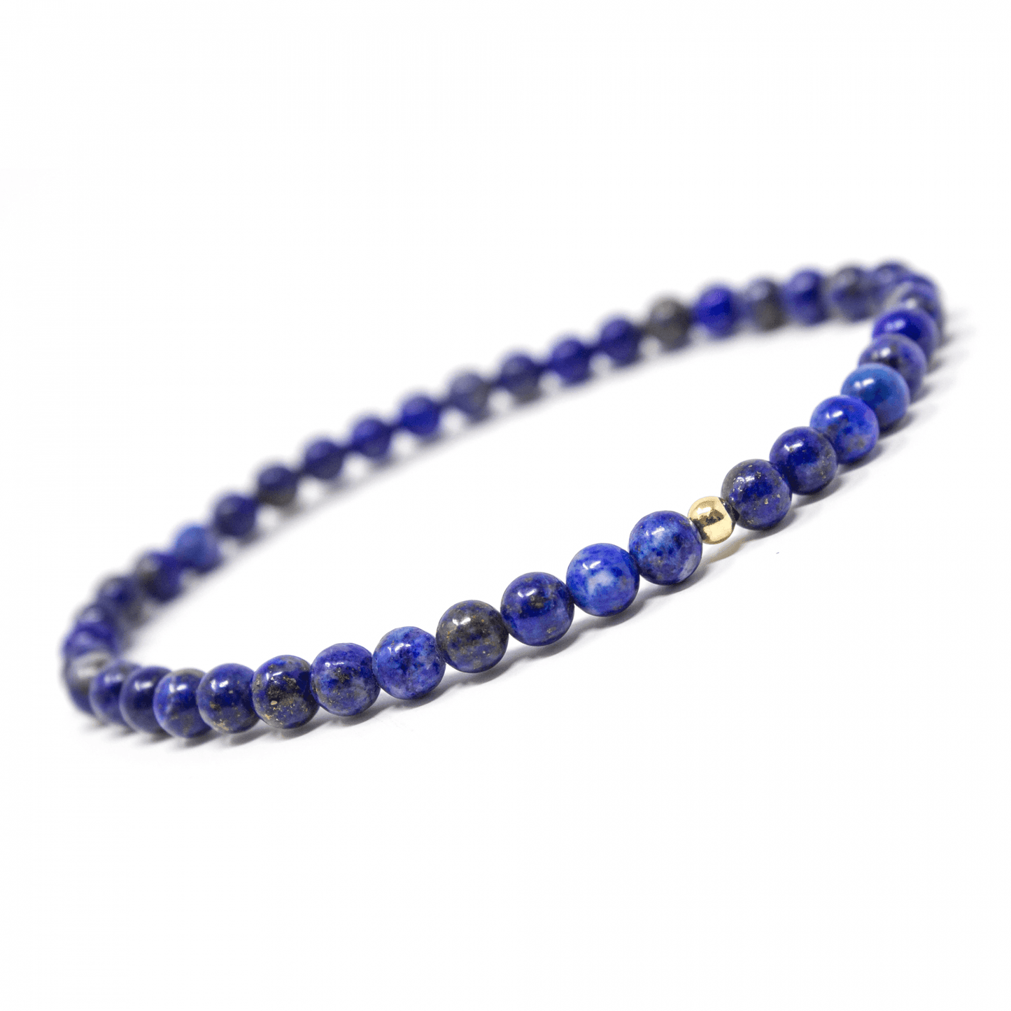 Brilliant Blue Lapis Lazuli Healing Crystal Energy Bracelet with Natural 4mm Gemstones and Hypoallergenic 14k Gold Filled Bead