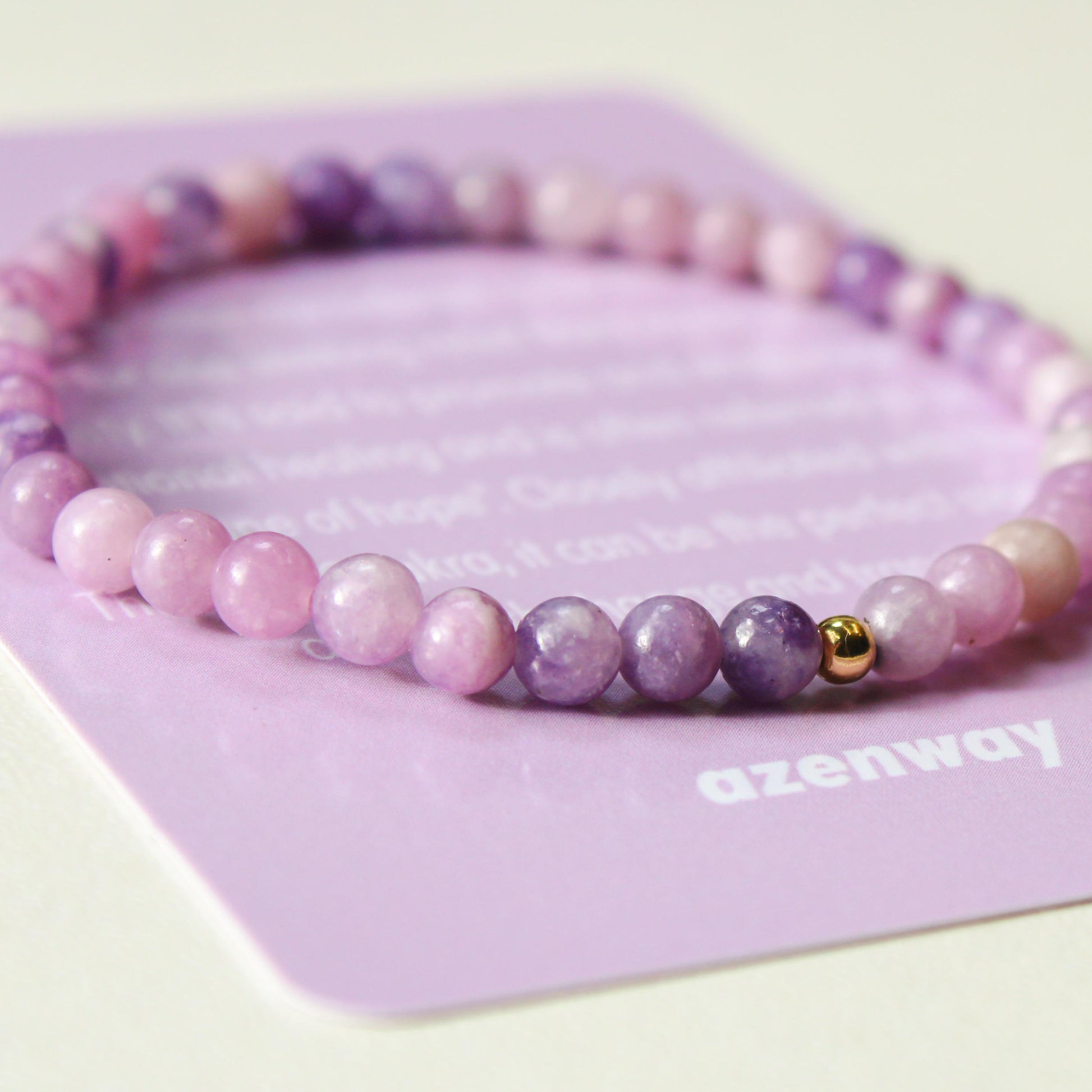 Lepidolite Crystal Healing Bracelet with 4mm Natural Stones and 14K Gold-Filled Bead – Azenway