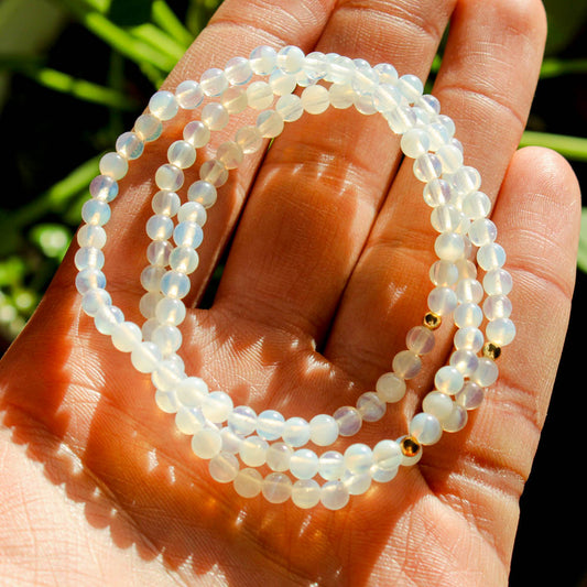 Opalite Healing Crystal Energy Bracelet with 4mm Natural Gemstones and 14K Gold-Filled Hypoallergenic Bead