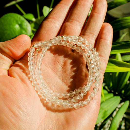 Clear Quartz Healing Crystal Energy Bracelet with 4mm Natural Gemstones and 14K Gold-Filled Hypoallergenic Bead