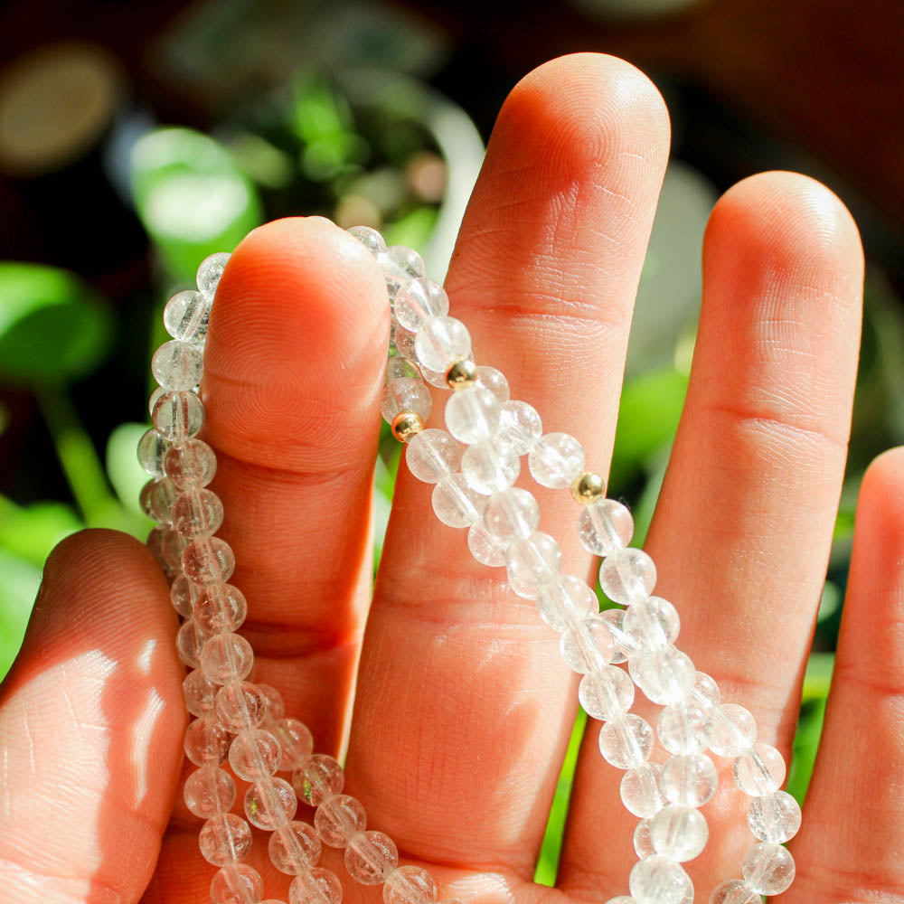 Clear Quartz Healing Crystal Energy Bracelet with 4mm Natural Gemstones and 14K Gold-Filled Hypoallergenic Bead