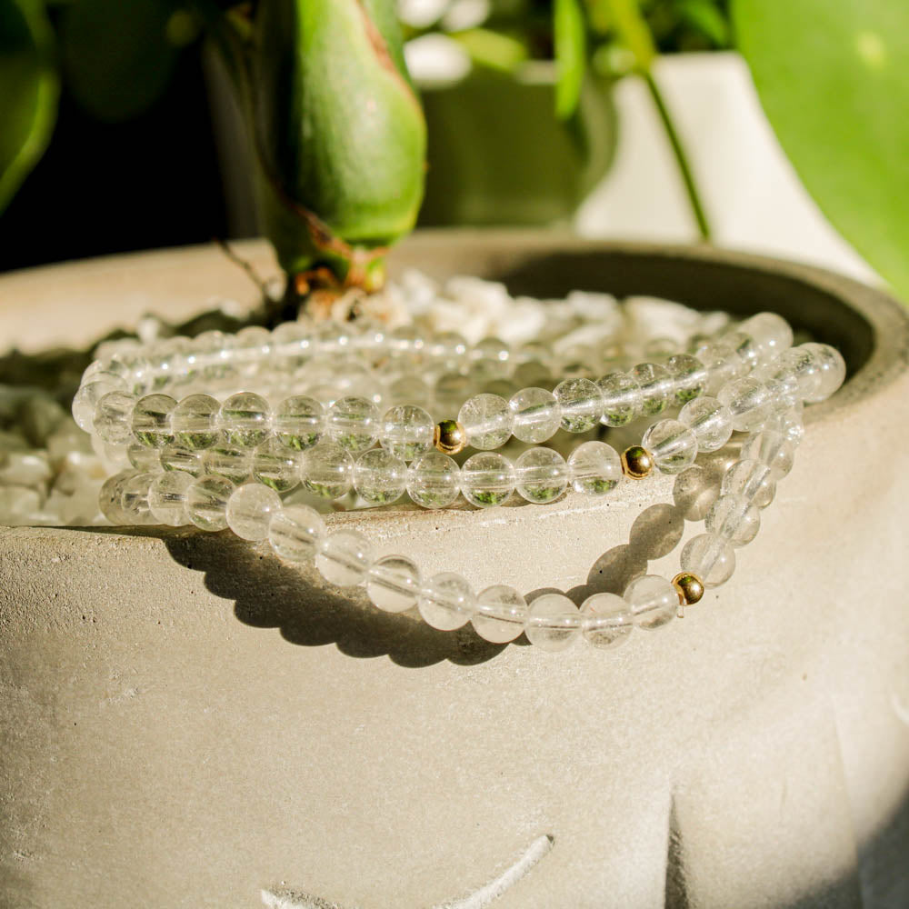 Clear Quartz Healing Crystal Energy Bracelet with 4mm Natural Gemstones and 14K Gold-Filled Hypoallergenic Bead