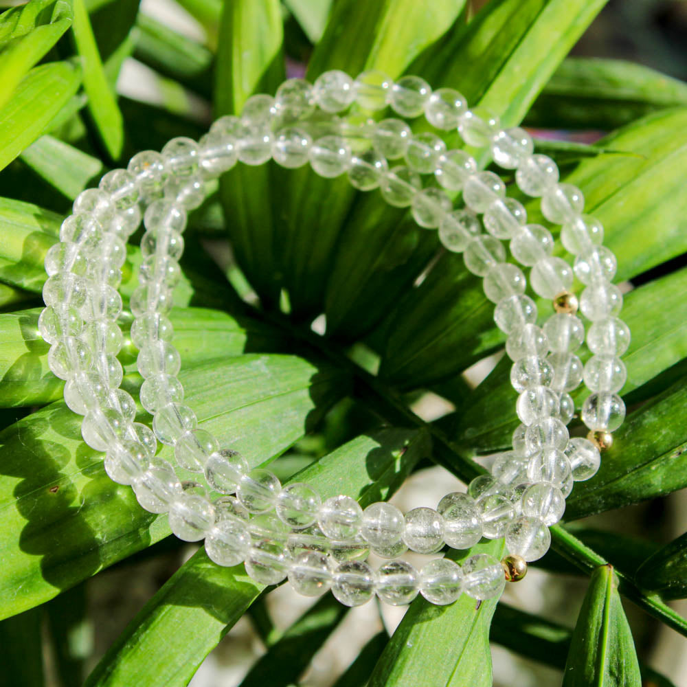 Clear Quartz Healing Crystal Energy Bracelet with 4mm Natural Gemstones and 14K Gold-Filled Hypoallergenic Bead