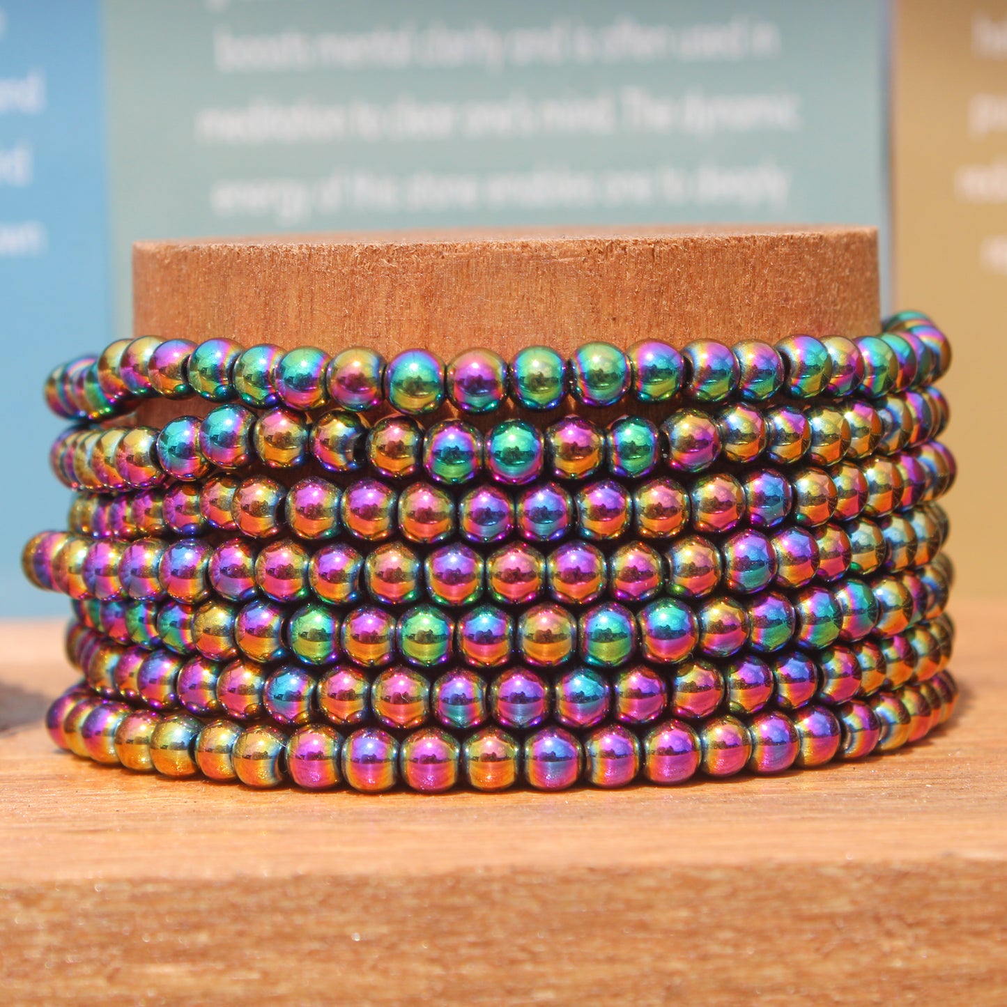 Rainbow Hematite Healing Crystal Energy Bracelet with 4mm Gemstones