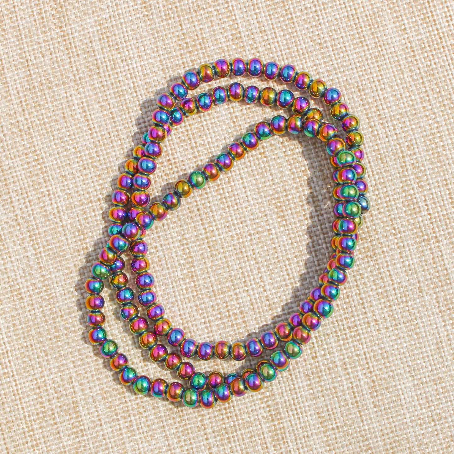 Rainbow Hematite Healing Crystal Energy Bracelet with 4mm Gemstones