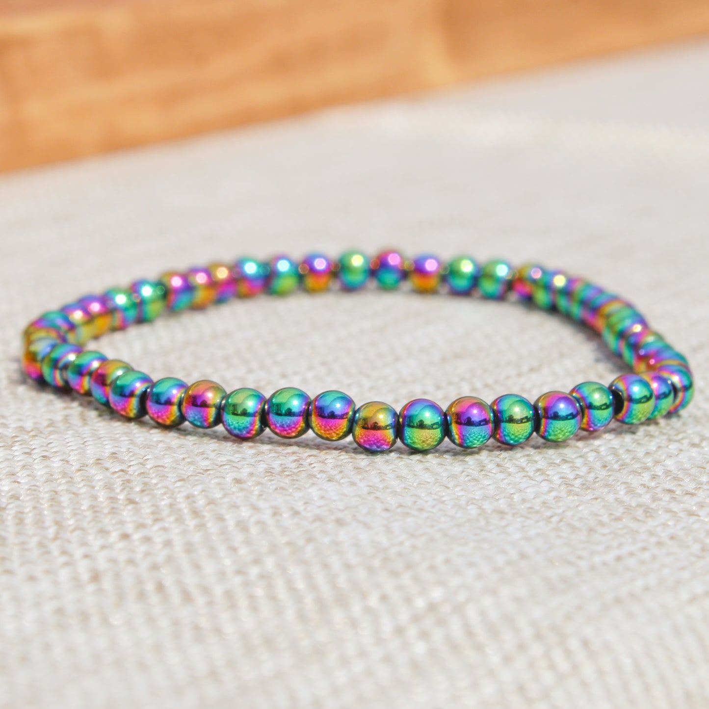 Rainbow Hematite Healing Crystal Energy Bracelet with 4mm Gemstones