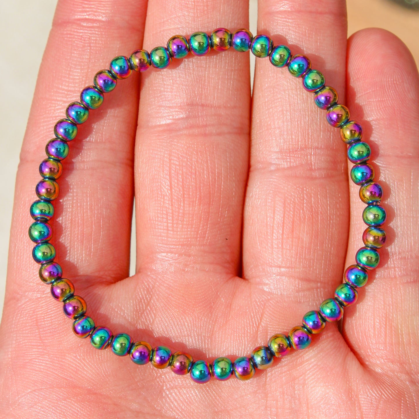 Rainbow Hematite Healing Crystal Energy Bracelet with 4mm Gemstones