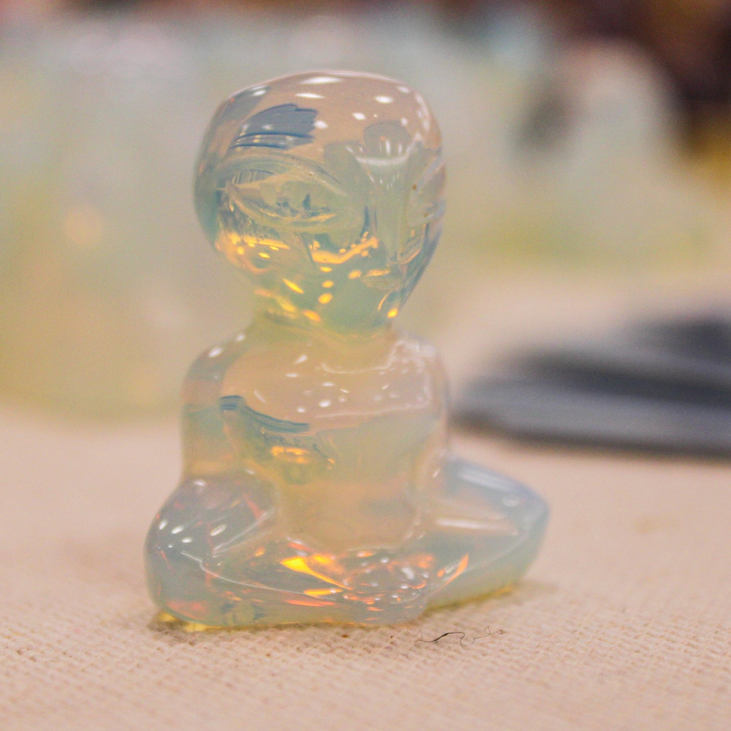 Small Opalite Alien Figurine Meditating Crystal Decor