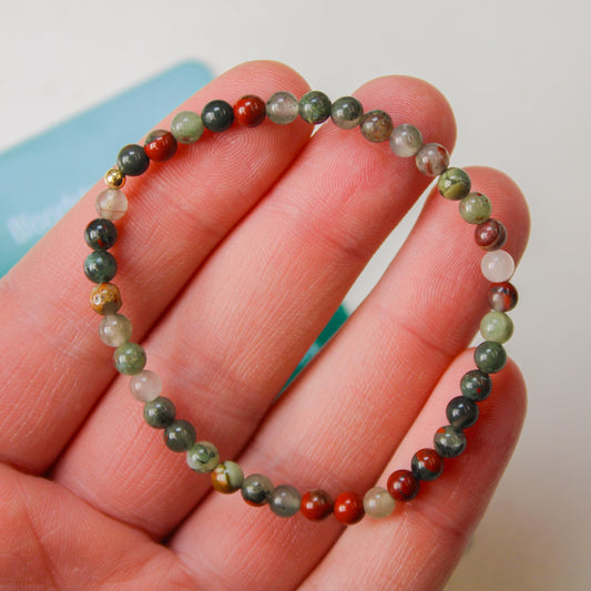 Bloodstone Bracelet – 4mm Natural Crystals + 14K Gold-Filled Bead (Hypoallergenic)