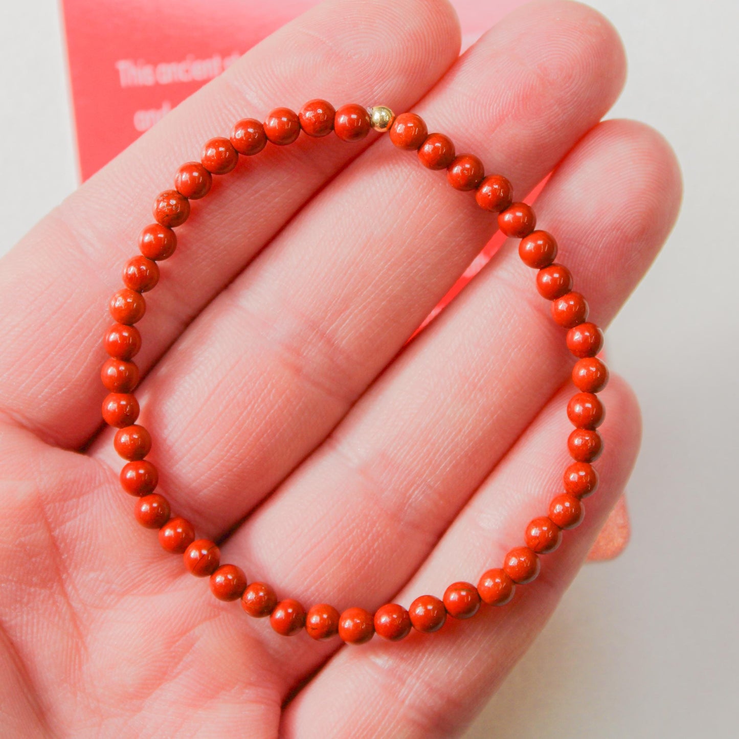 Red Jasper Healing Crystal Energy Bracelet with 4mm Natural Gemstones and 14K Gold-Filled Hypoallergenic Bead