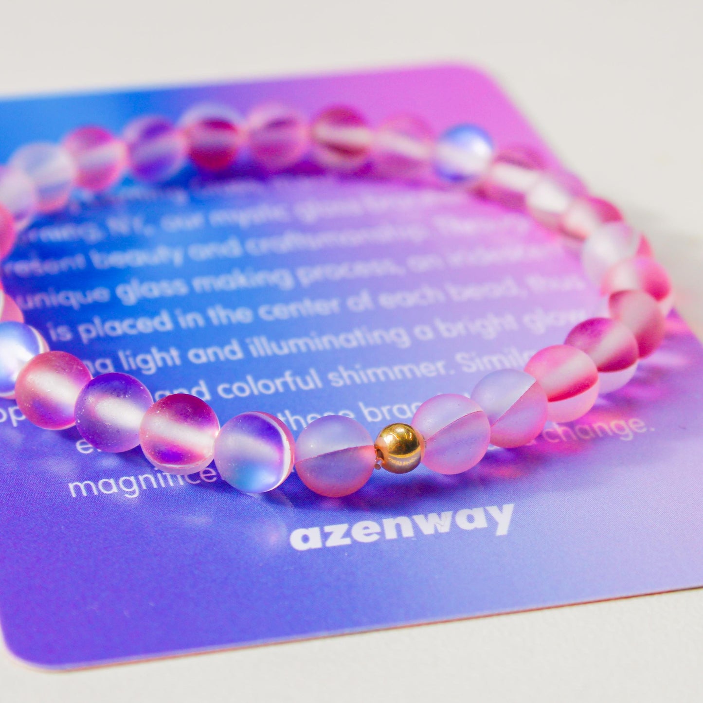 Enchanting Mystic Glass Frosted Pink Healing Bracelet Iridescent 6mm Beads with Hypoallergenic 14k Gold-Filled Accent