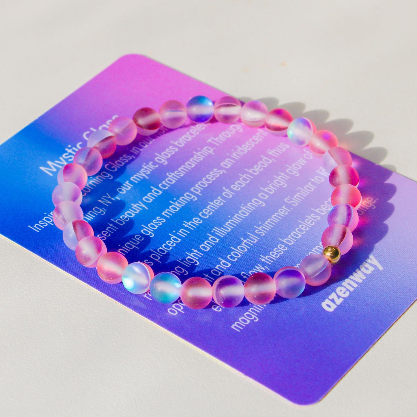 Enchanting Mystic Glass Frosted Pink Healing Bracelet Iridescent 6mm Beads with Hypoallergenic 14k Gold-Filled Accent