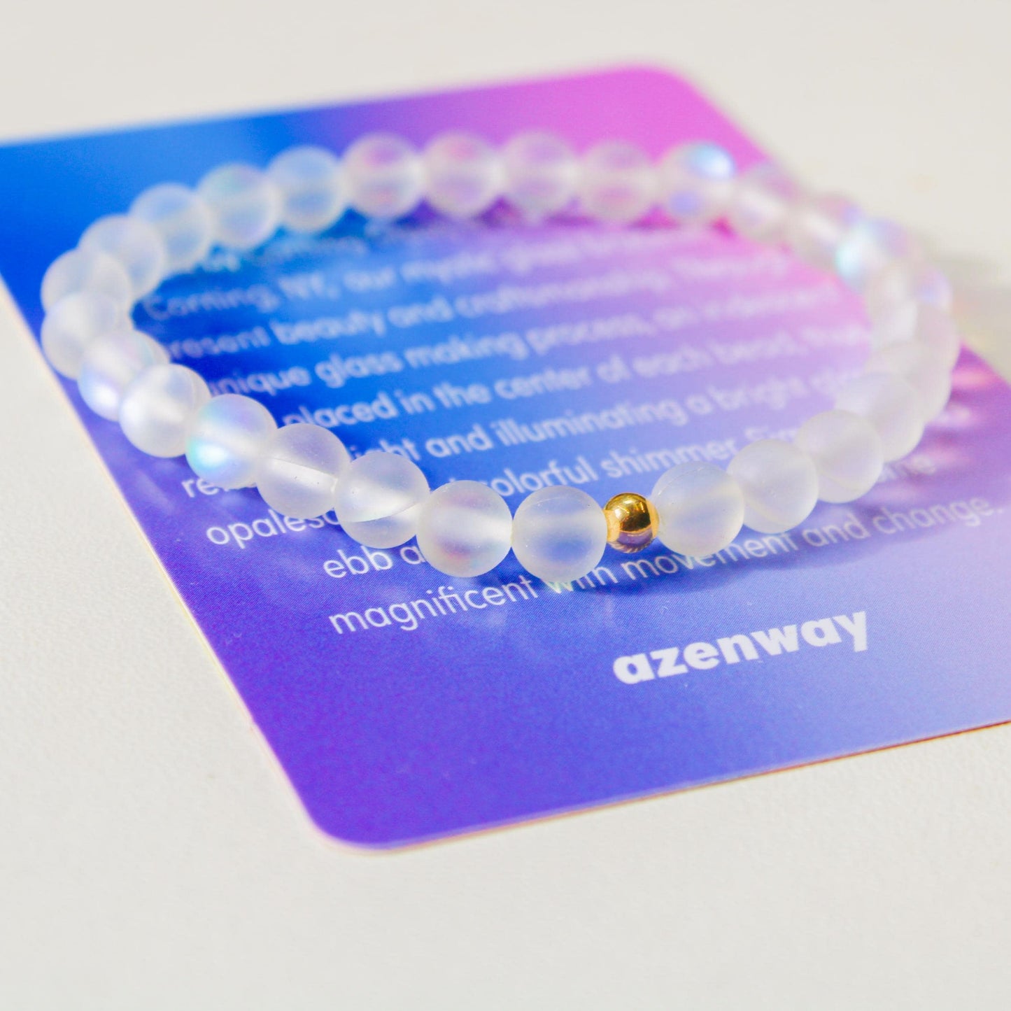 Enchanting Mystic Glass Frosted White Healing Bracelet Iridescent 6mm Beads with Hypoallergenic 14k Gold-Filled Accent