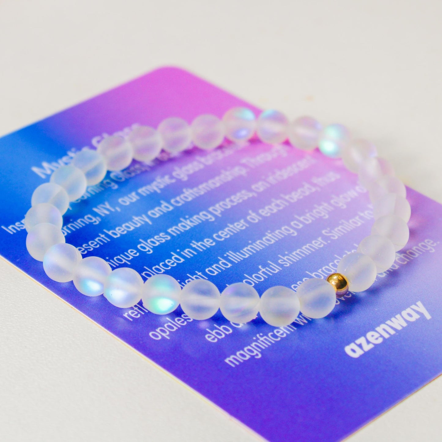 Enchanting Mystic Glass Frosted White Healing Bracelet Iridescent 6mm Beads with Hypoallergenic 14k Gold-Filled Accent
