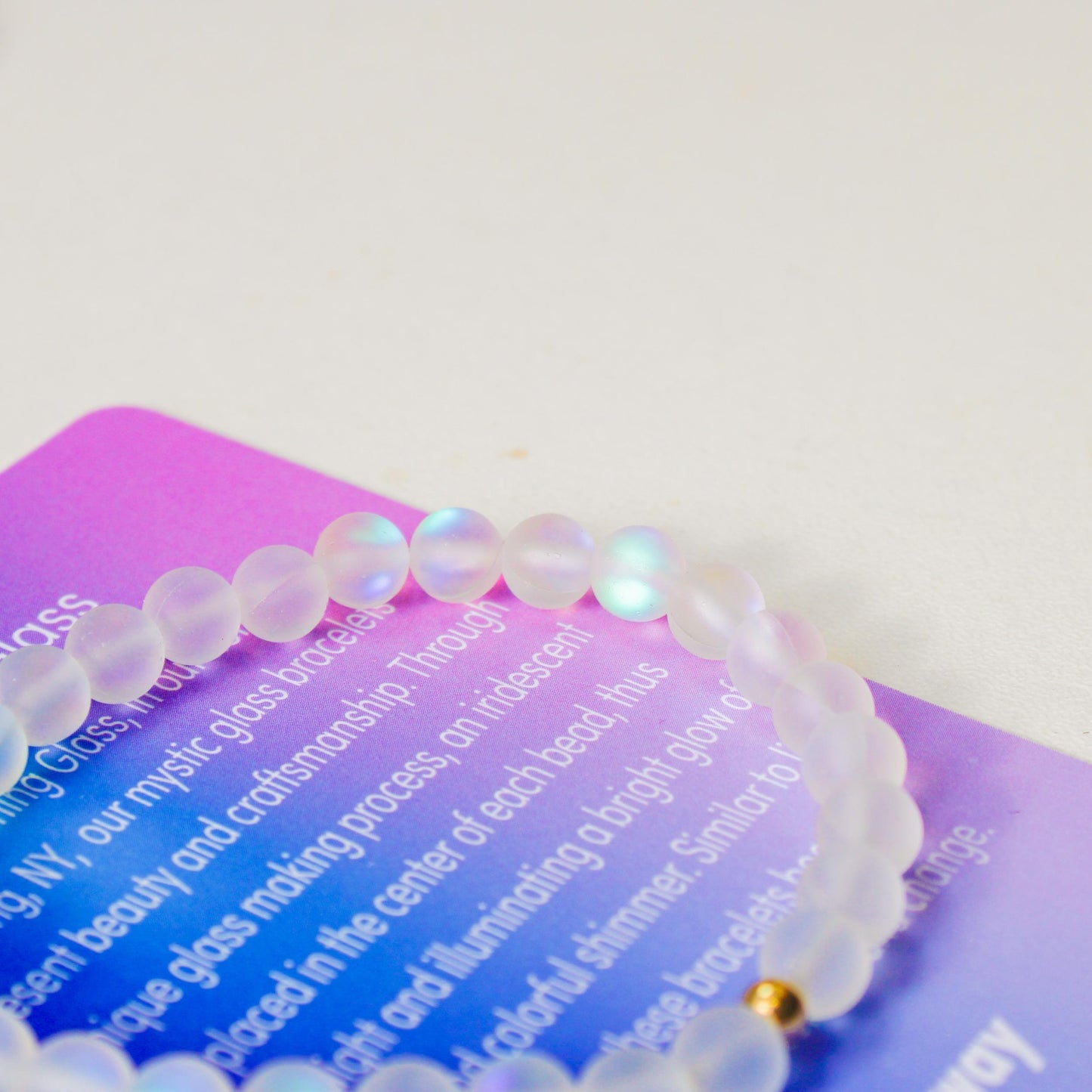 Enchanting Mystic Glass Frosted White Healing Bracelet Iridescent 6mm Beads with Hypoallergenic 14k Gold-Filled Accent