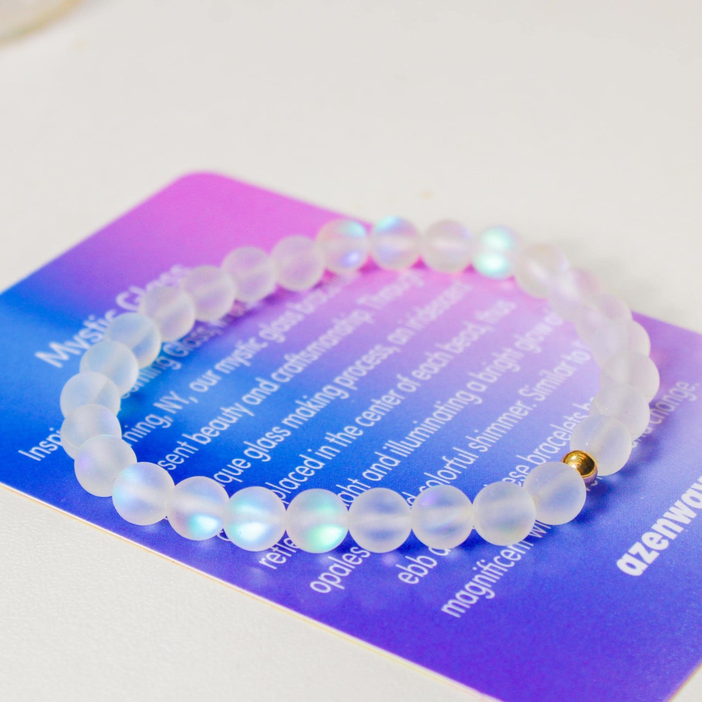 Enchanting Mystic Glass Frosted White Healing Bracelet Iridescent 6mm Beads with Hypoallergenic 14k Gold-Filled Accent