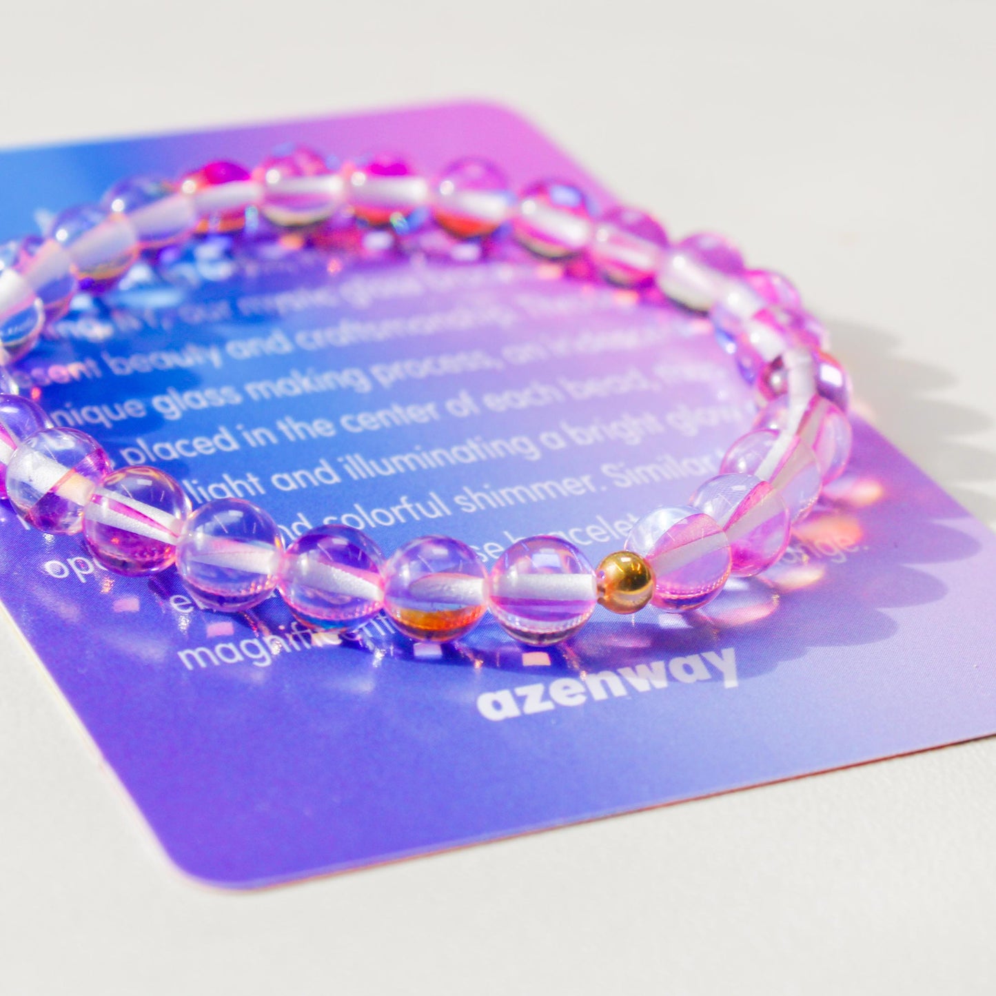 Enchanting Mystic Glass Pink Healing Bracelet Iridescent 6mm Beads with Hypoallergenic 14k Gold-Filled Accent
