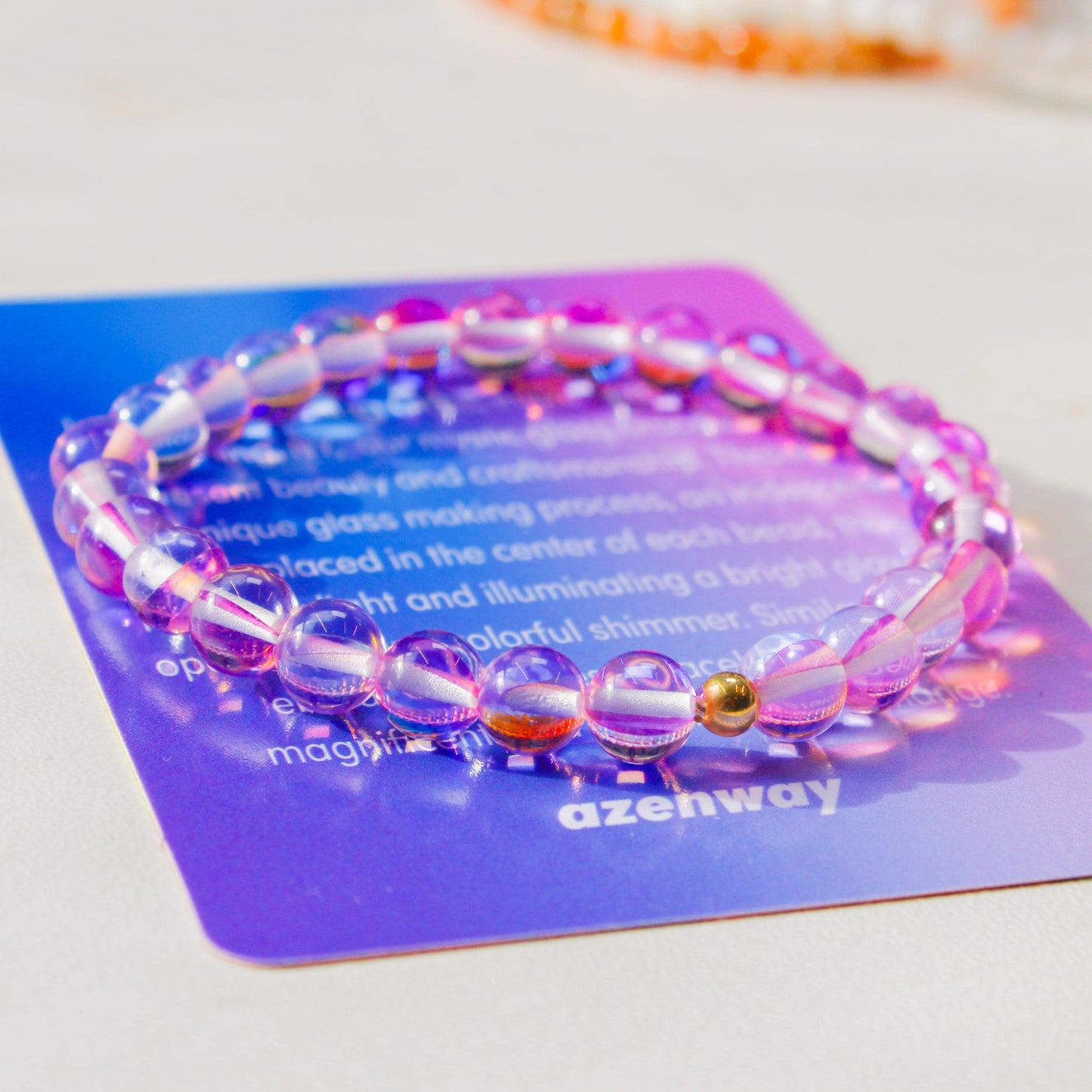 Enchanting Mystic Glass Pink Healing Bracelet Iridescent 6mm Beads with Hypoallergenic 14k Gold-Filled Accent