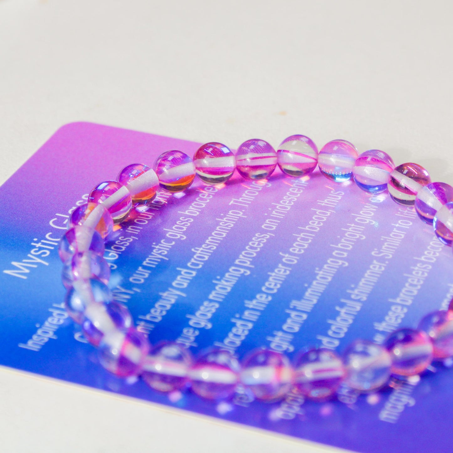 Enchanting Mystic Glass Pink Healing Bracelet Iridescent 6mm Beads with Hypoallergenic 14k Gold-Filled Accent