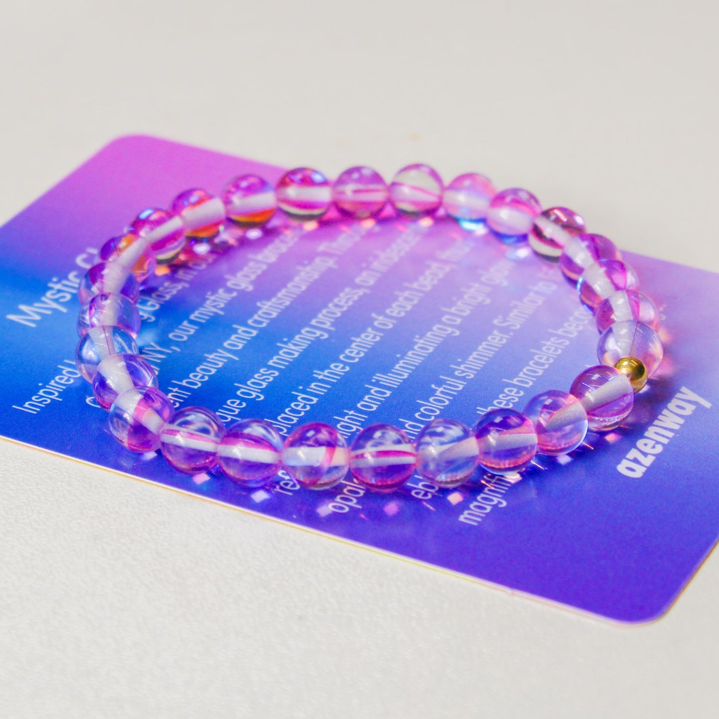 Enchanting Mystic Glass Pink Healing Bracelet Iridescent 6mm Beads with Hypoallergenic 14k Gold-Filled Accent