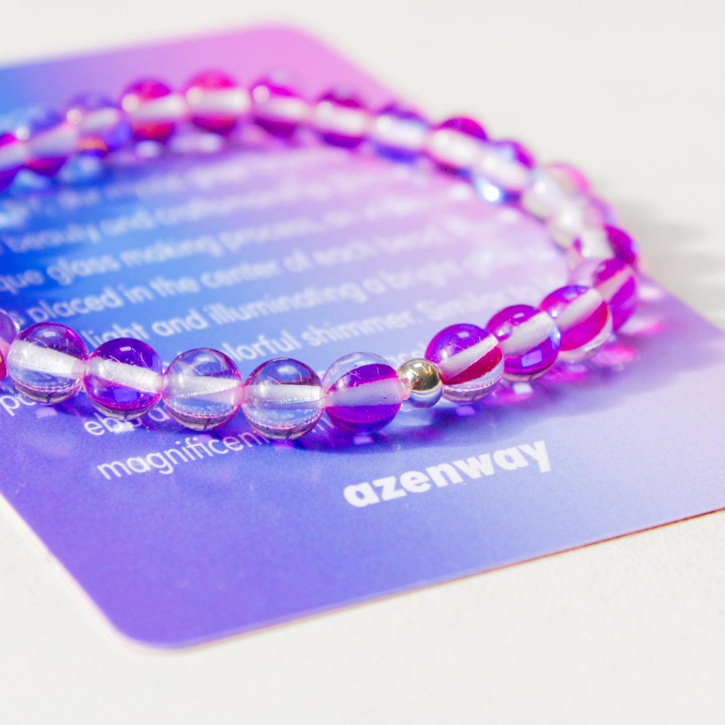 Enchanting Mystic Glass Purple Healing Bracelet Iridescent 6mm Beads with Hypoallergenic 925 Sterling Silver Bead
