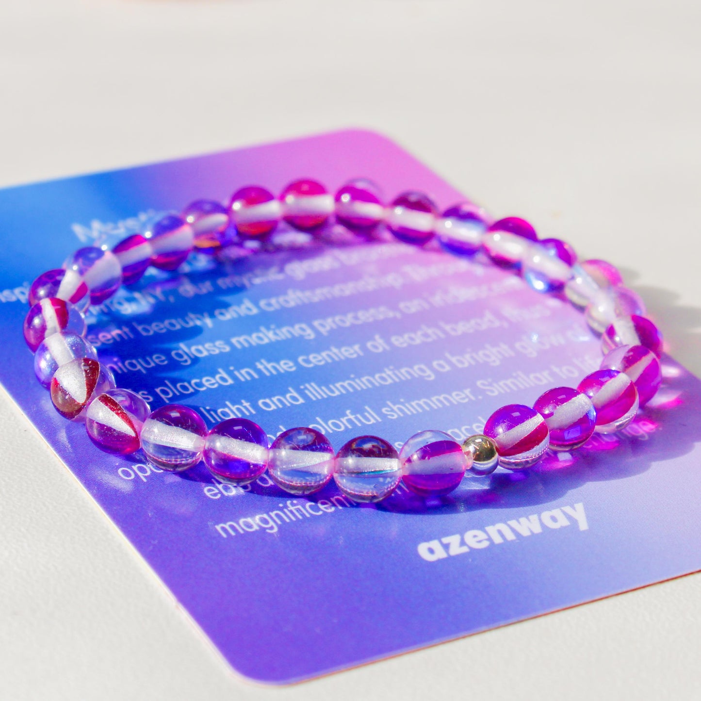 Enchanting Mystic Glass Purple Healing Bracelet Iridescent 6mm Beads with Hypoallergenic 925 Sterling Silver Bead