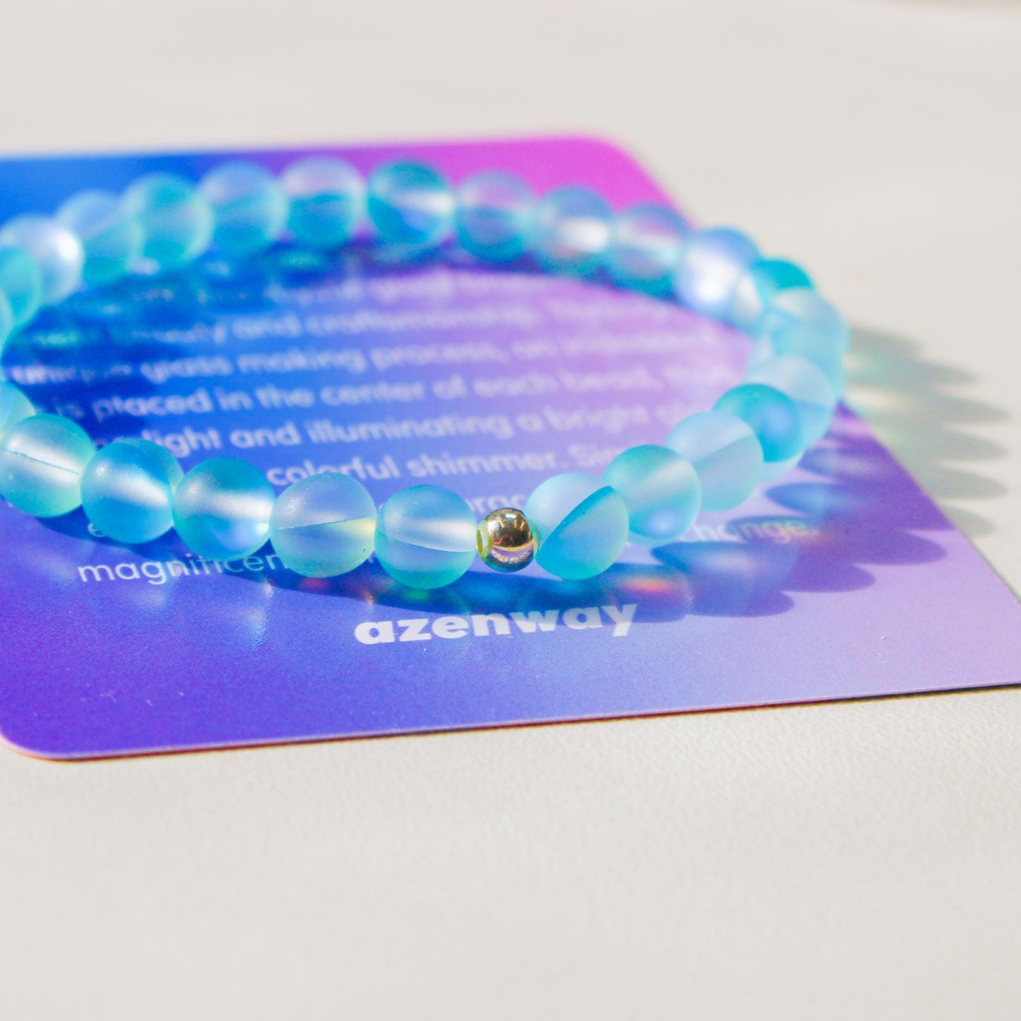 Enchanting Mystic Glass Light Blue Healing Bracelet Iridescent 6mm Beads with Hypoallergenic 925 Sterling Silver Bead