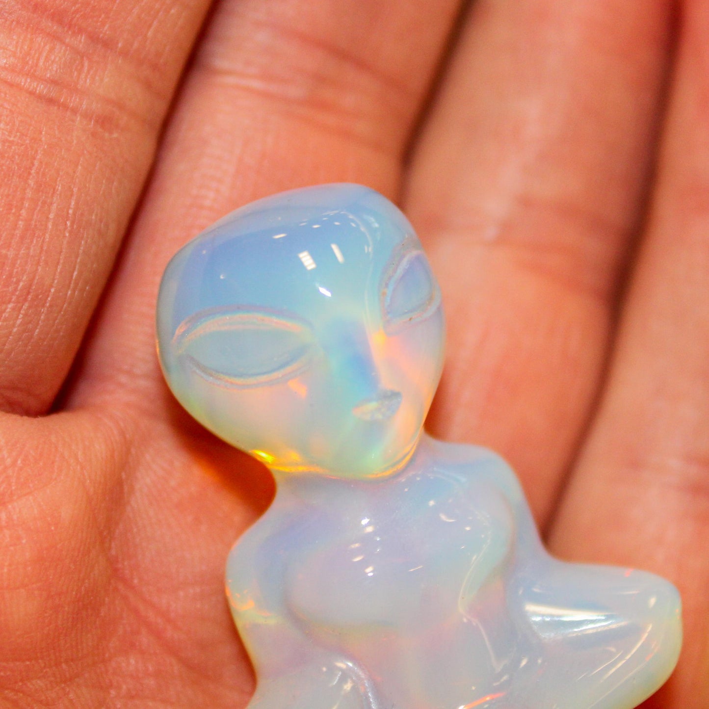 Small Opalite Alien Figurine Meditating Crystal Decor