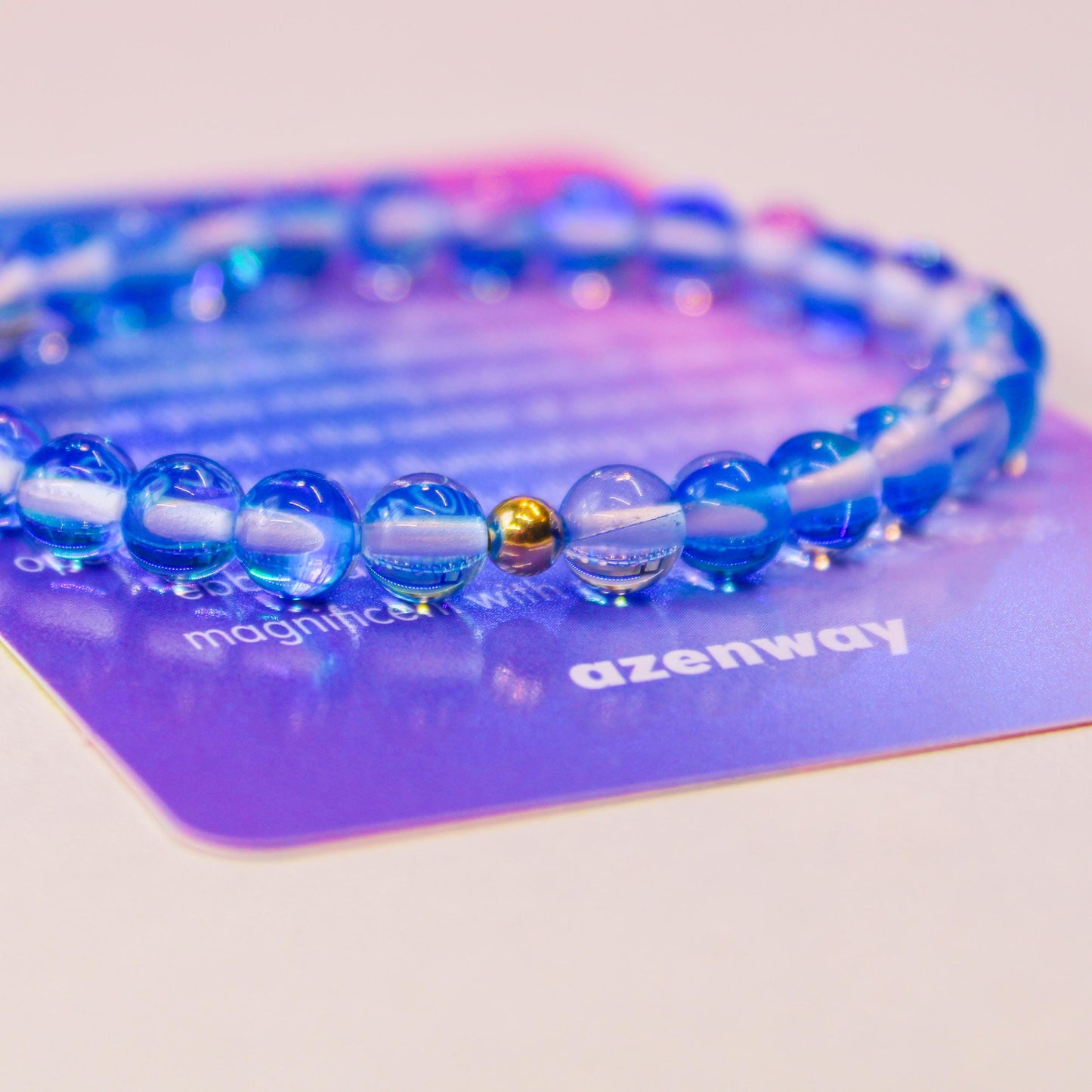 Enchanting Blue Mystic Glass Healing Bracelet Iridescent 6mm Beads with Hypoallergenic 14k Gold-Filled Accent