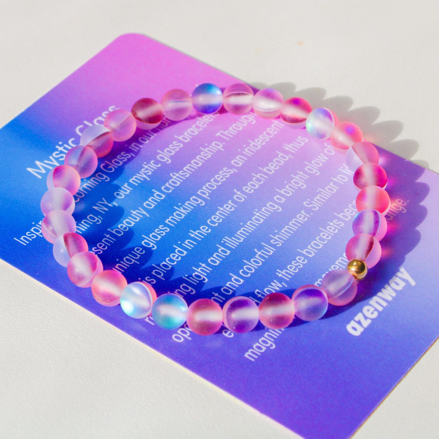 Enchanting Mystic Glass Frosted Pink Healing Bracelet Iridescent 6mm Beads with Hypoallergenic 14k Gold-Filled Accent