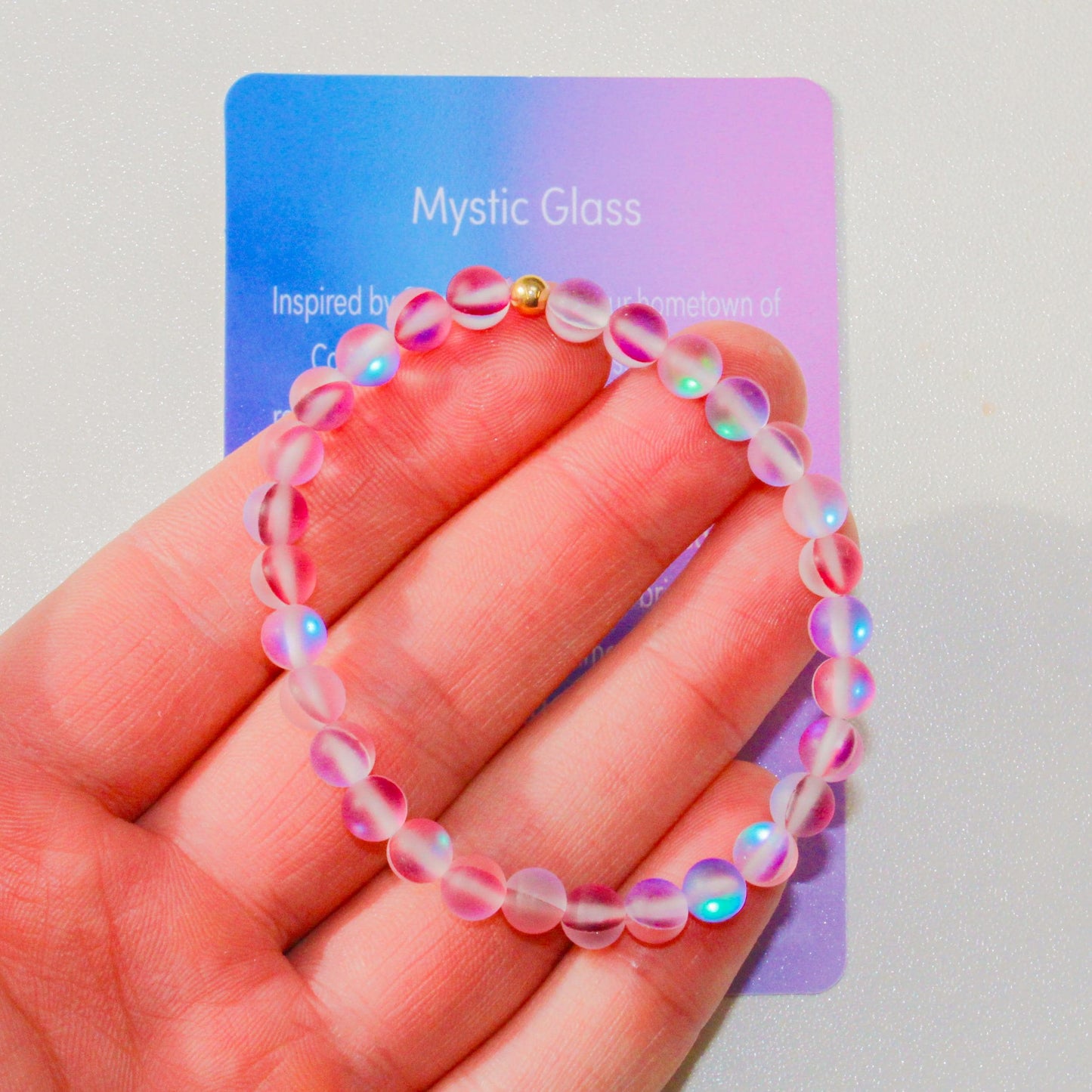 Enchanting Mystic Glass Frosted Pink Healing Bracelet Iridescent 6mm Beads with Hypoallergenic 14k Gold-Filled Accent