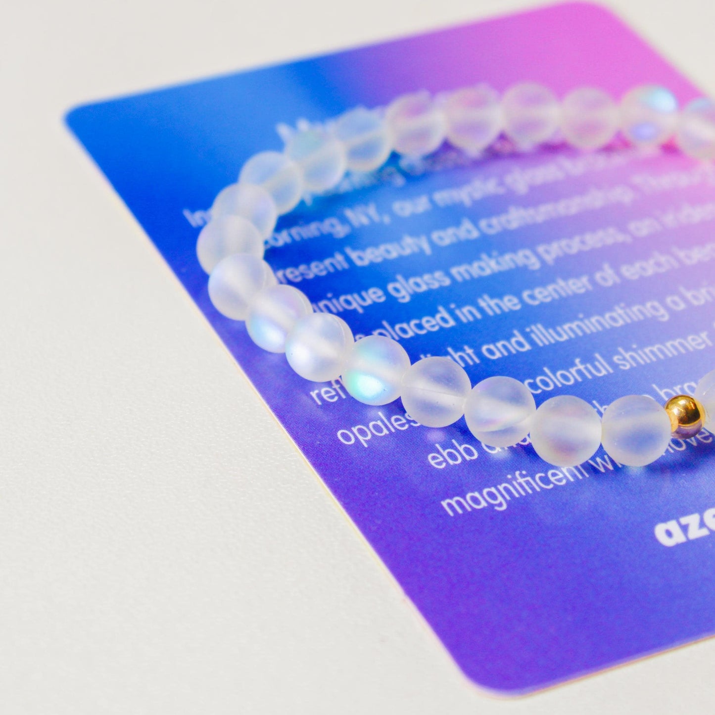 Enchanting Mystic Glass Frosted White Healing Bracelet Iridescent 6mm Beads with Hypoallergenic 14k Gold-Filled Accent