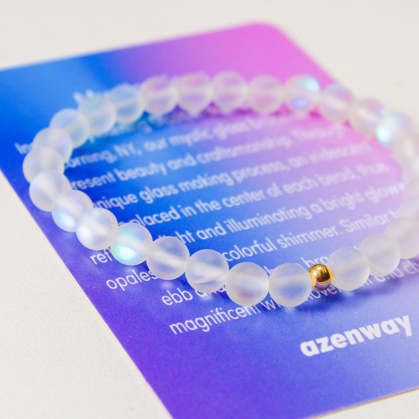 Enchanting Mystic Glass Frosted White Healing Bracelet Iridescent 6mm Beads with Hypoallergenic 14k Gold-Filled Accent