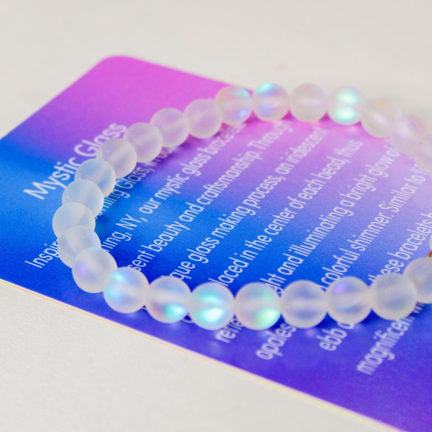 Enchanting Mystic Glass Frosted White Healing Bracelet Iridescent 6mm Beads with Hypoallergenic 14k Gold-Filled Accent