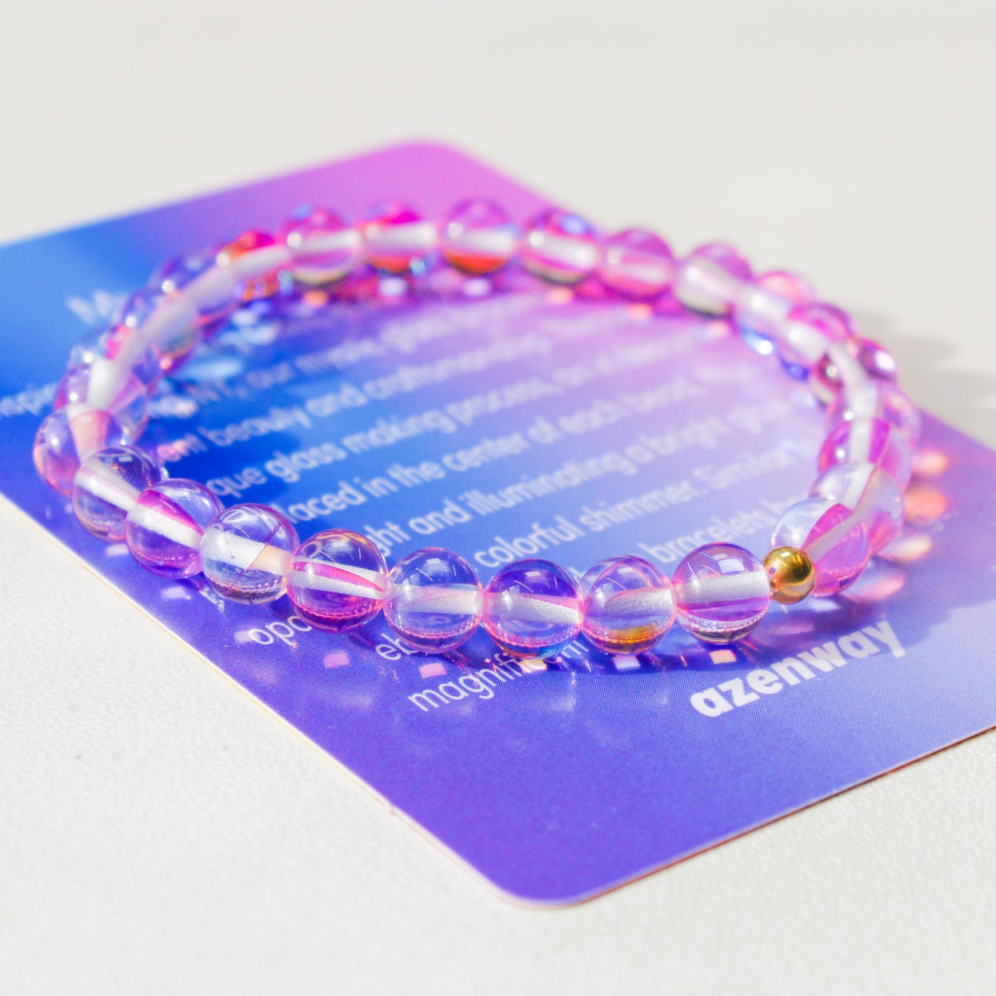 Enchanting Mystic Glass Pink Healing Bracelet Iridescent 6mm Beads with Hypoallergenic 14k Gold-Filled Accent