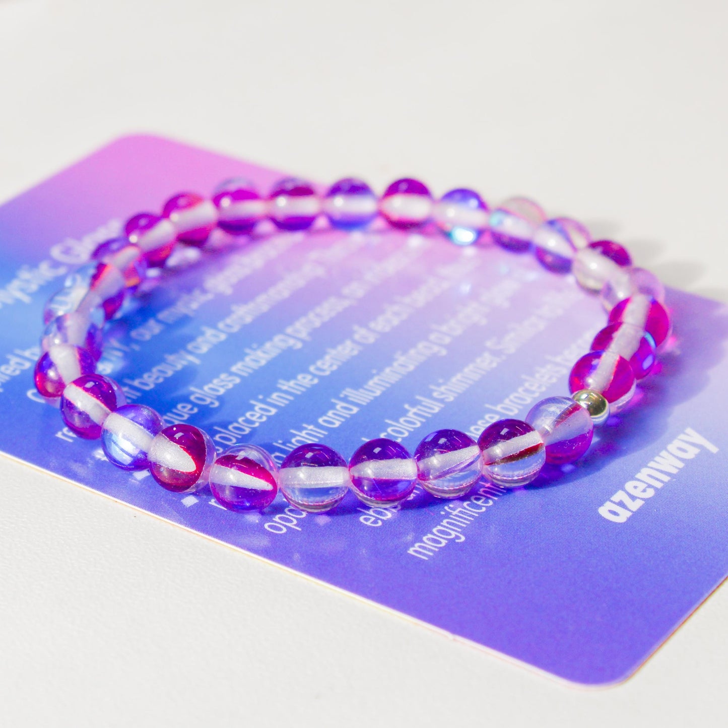 Enchanting Mystic Glass Purple Healing Bracelet Iridescent 6mm Beads with Hypoallergenic 925 Sterling Silver Bead