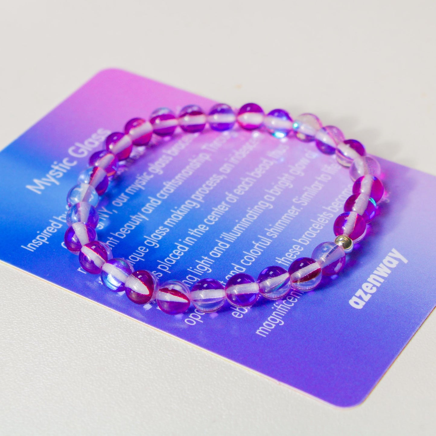 Enchanting Mystic Glass Purple Healing Bracelet Iridescent 6mm Beads with Hypoallergenic 925 Sterling Silver Bead