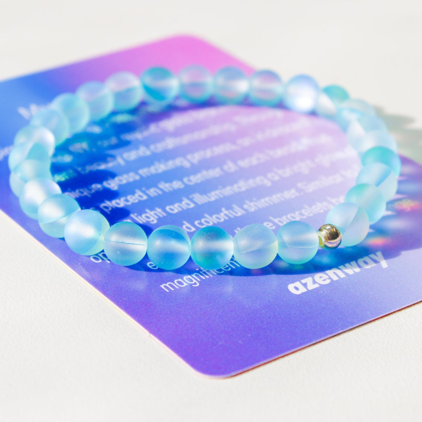Enchanting Mystic Glass Light Blue Healing Bracelet Iridescent 6mm Beads with Hypoallergenic 925 Sterling Silver Bead
