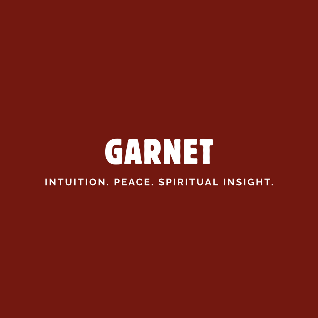 Garnet crystal meaning graphic with red background and white text reading “GARNET – Intuition. Peace. Spiritual Insight.” – Azenway