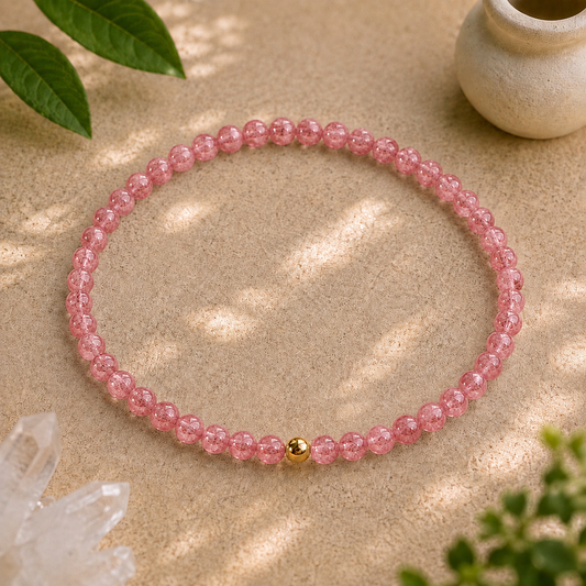 Strawberry Quartz Bracelet | Gold or Silver Accent