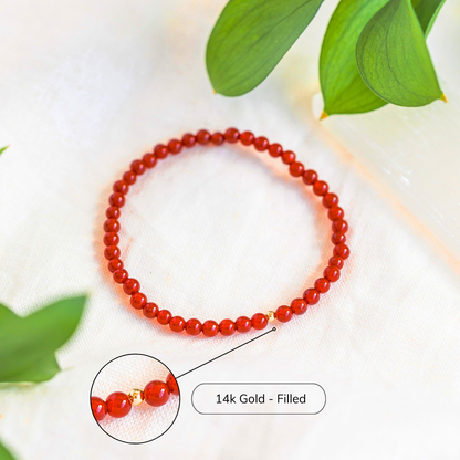 Red Carnelian Crystal Energy Bracelet with Hypoallergenic 14k Gold Filled Bead