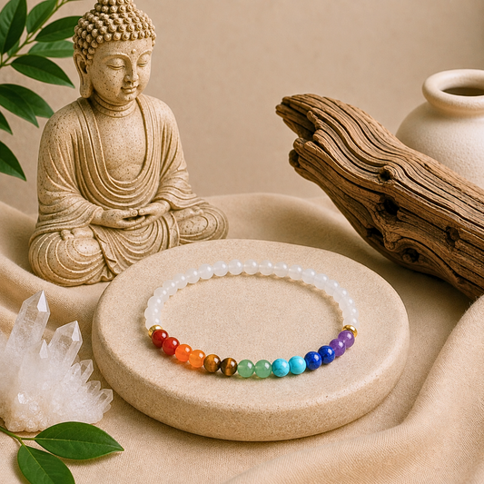 7 Chakra Moonstone Bracelet | Gold or Silver Accents